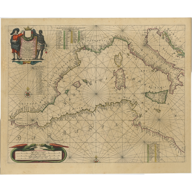 Pascaerte van 't westlyckste deel vande Middelandsche-Zee - Janssonius (c.1650)