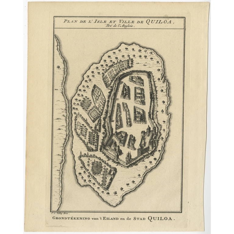 Plan de l'Isle et Ville de Quiloa - Van Schley (c.1750)