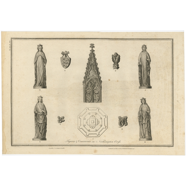 Figures & Ornaments on Northampton Cross - Basire (1791)