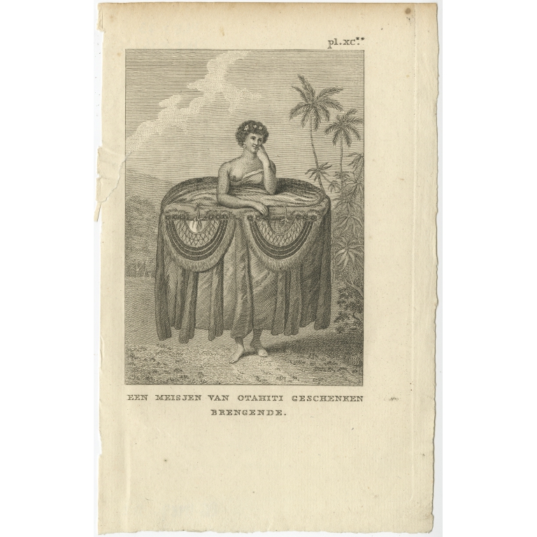 Een Meisjen van Otahiti geschenken brengende - Cook (1803)