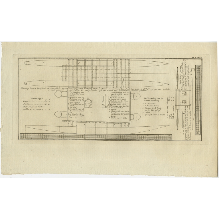 Tekening, Plan en Doorsnede van eene dubbele Praauw (..) - Cook (1803)