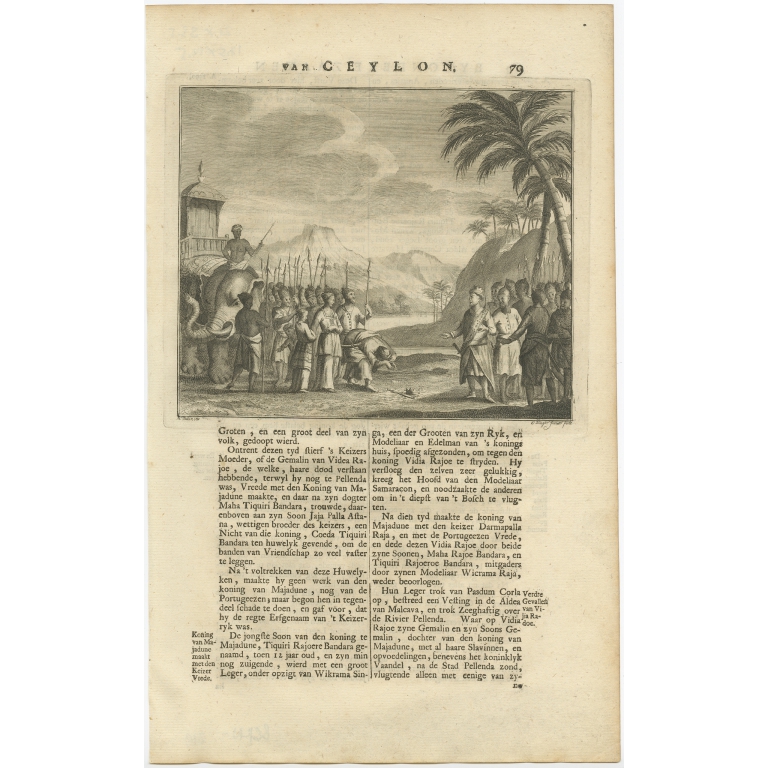 Untitled Print of Figures and an Elephant on Ceylon - Valentijn (1726)