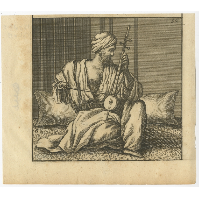 Untitled Print of a Man playing an Instrument - De Bruyn (1698)