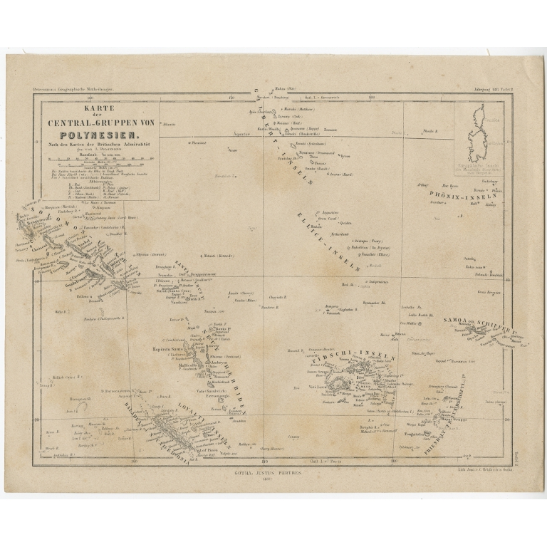 Karte der Central-Gruppen von Polynesien - Petermann (1857)
