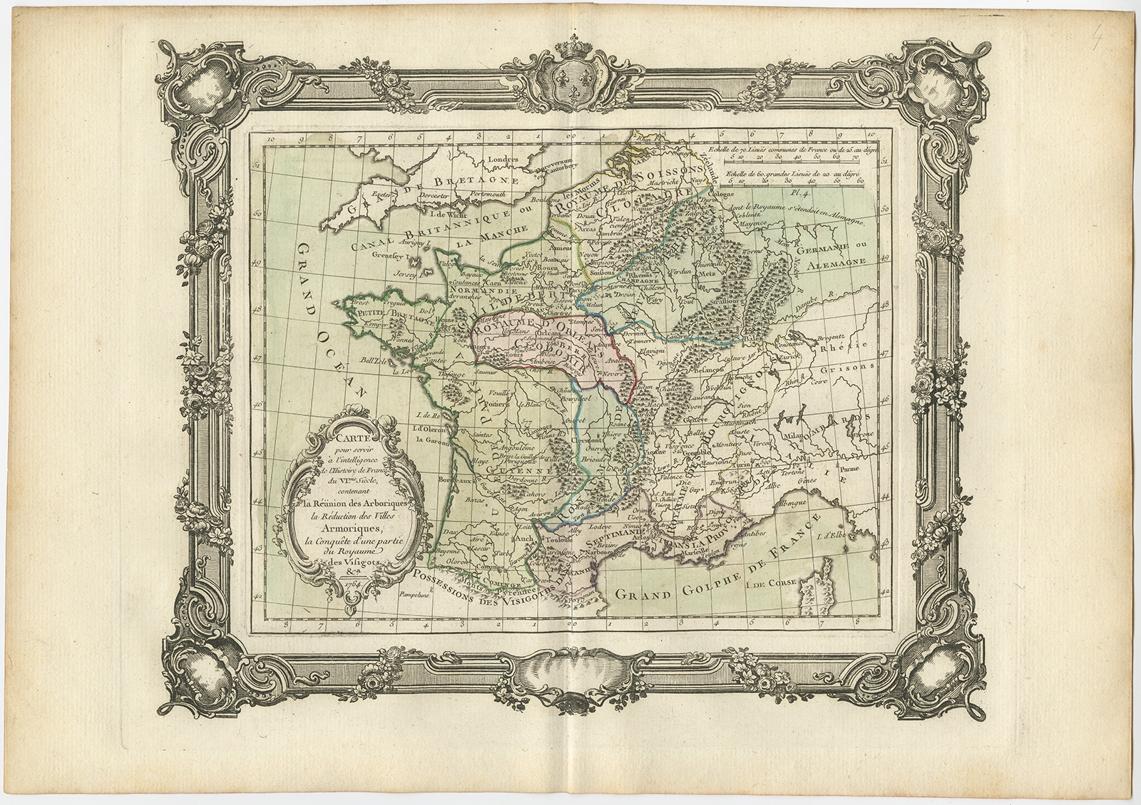 フランスアンティーク　MAP Antique Map of France, 18th Century, Fine Art Reproduction