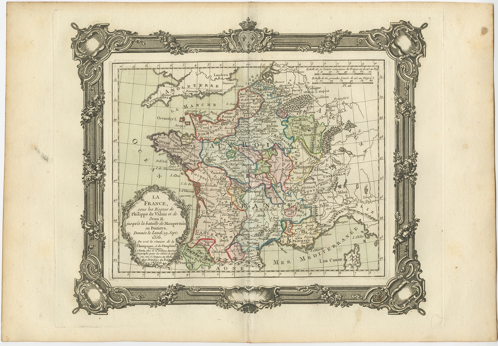 Antique Map of France under the reign of Philip VI by Zannoni (1765)