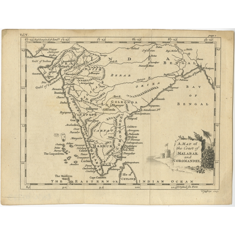 A Map of the Coast of Malabar and Coromandel - Jefferys (1766)