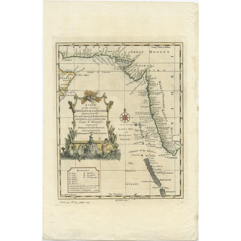A Chart of the Coast of Persia, Guzarat & Malabar - Child (c.1745)