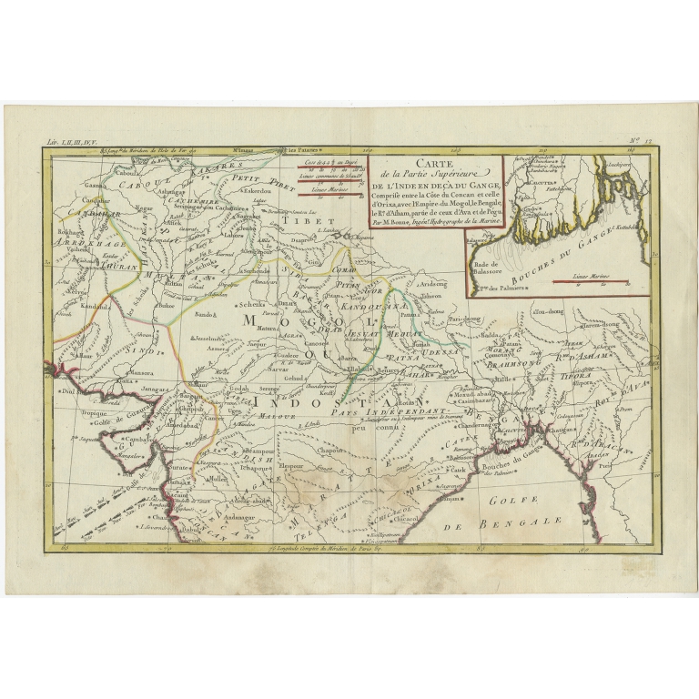 Antique Map Of Northern India By Bonne 1780