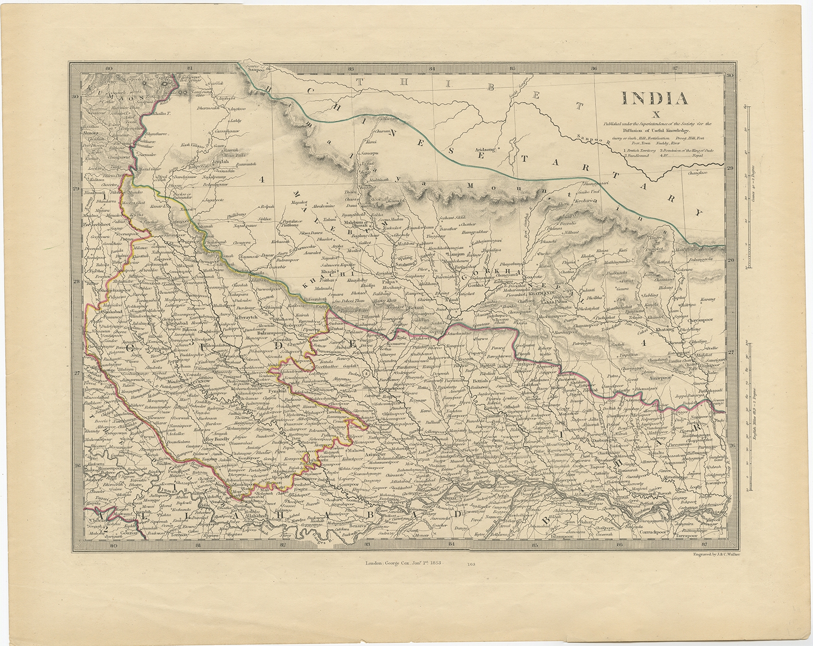 Antique Map of Northeastern India by Walker (1853)