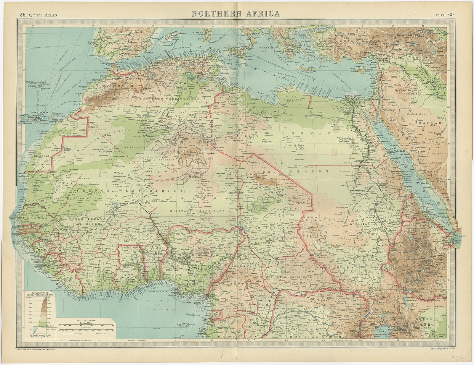Vintage Map 1922 by Bartholomew AFRICA Political 