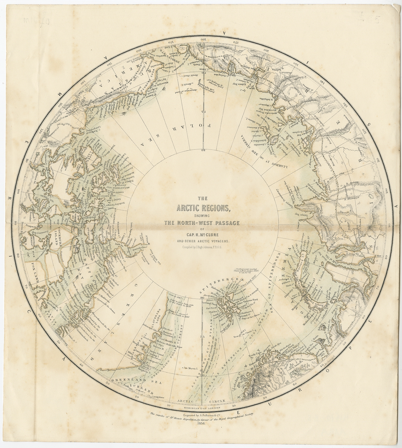 Antique Map Of The North Pole By Fullarton 1856