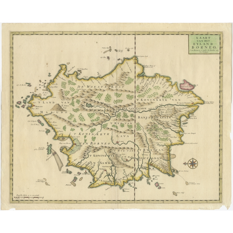 Kaart van het Eyland Borneo (Colored) - Valentijn (1726)