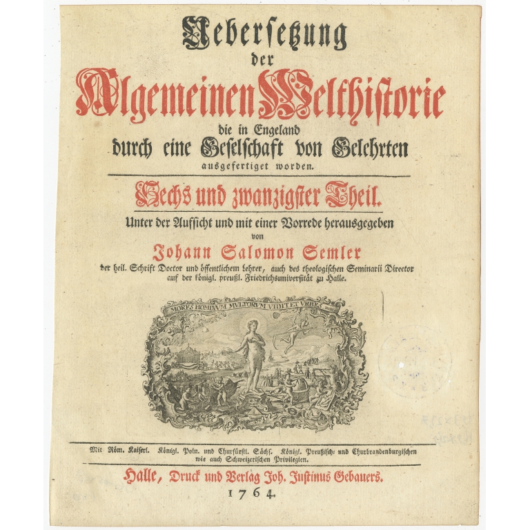 Frontispiece Algemeine Welthistorie (..) - Gebauer (1764)