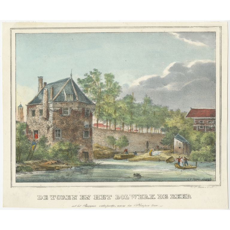De Toren en het Bolwerk de Beer (colored) - Houtman (c.1830)