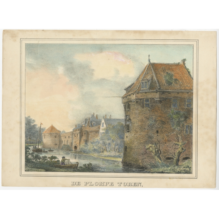 De Plompe Toren, buiten het Begijnen waterpoortje (colored) - Houtman (c.1830)