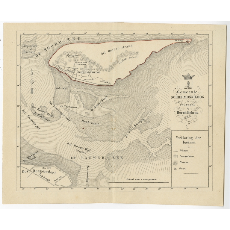 Antique Map of the Island of Schiermonnikoog by Behrns (1861)