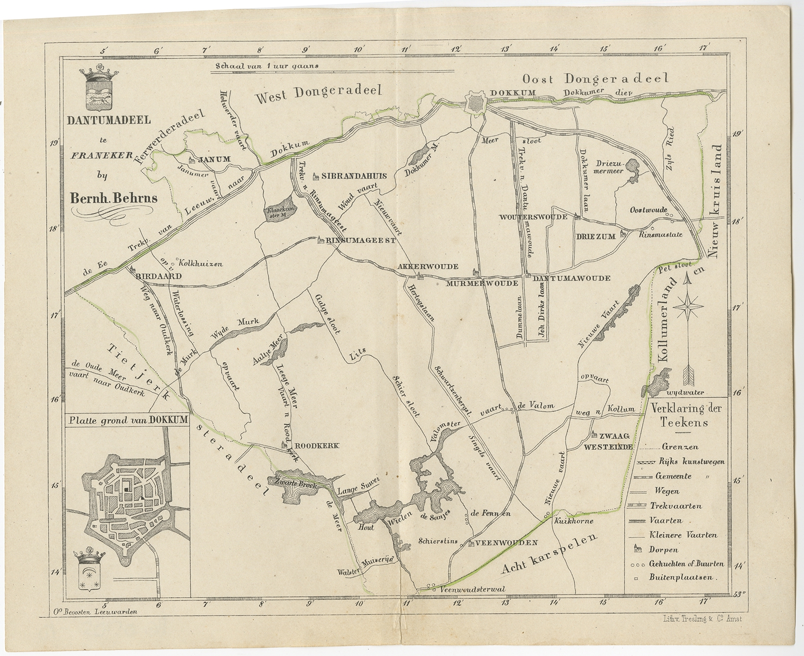 Antique Map of the Dantumadeel township by Behrns (1861)