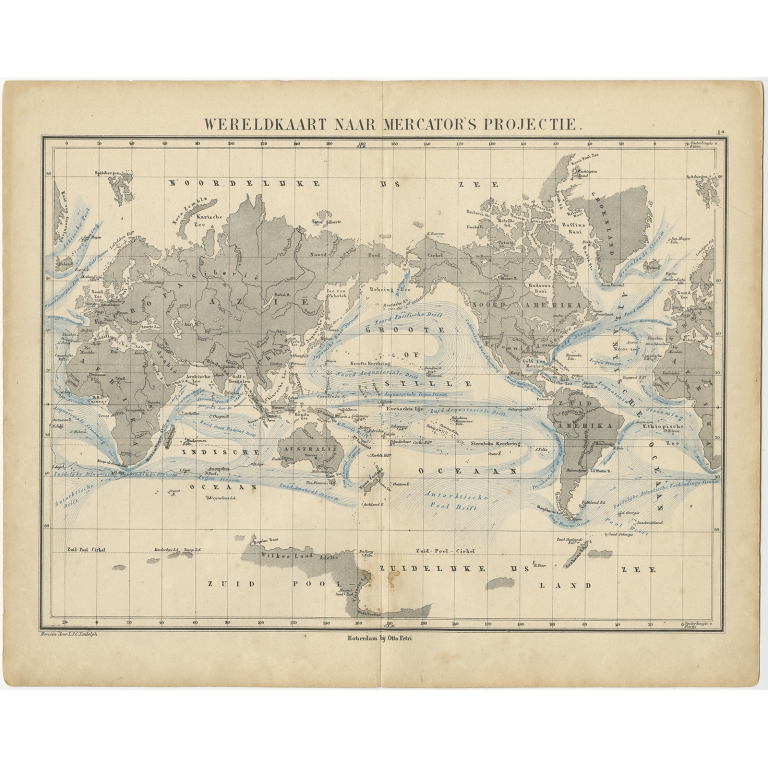 Wereldkaart naar Mercator's Projectie - Petri (c.1873)