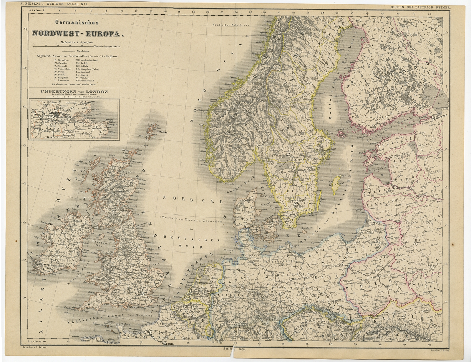 Map Of Northwest Europe Antique Map of Northwest Europe by Kiepert (c.1870) | eBay
