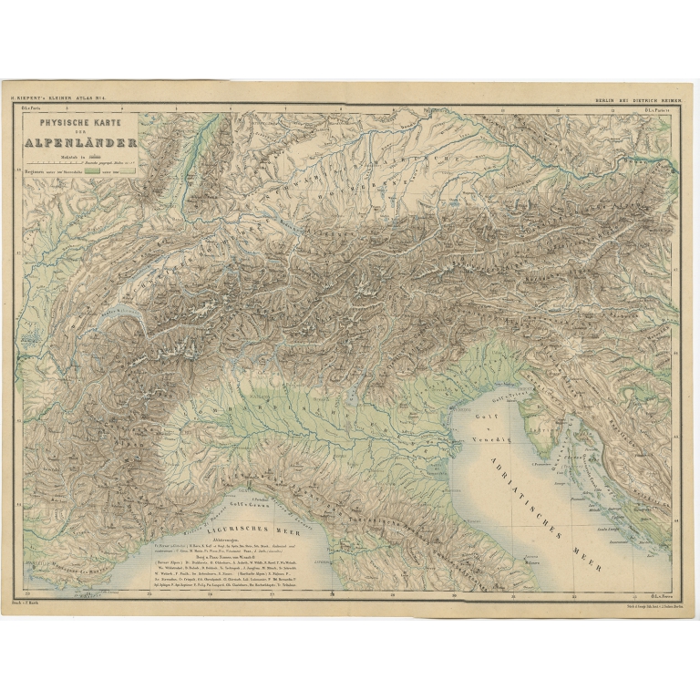 Physische Karte der Alpenländer - Kiepert (c.1870)