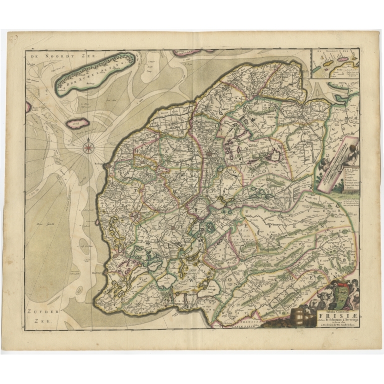 Antique Map of Friesland by De Wit (c.1690)