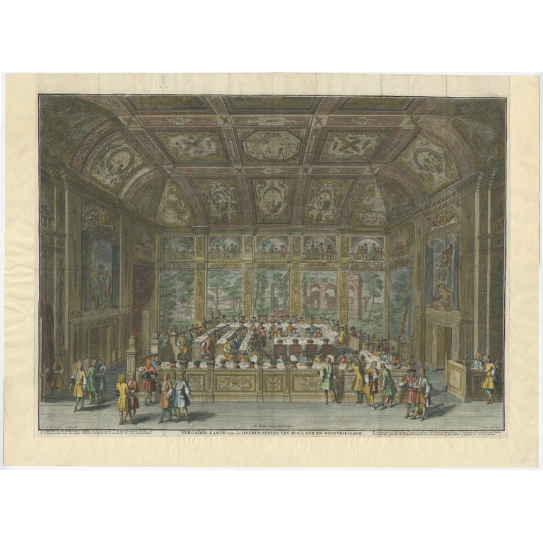 Antique Print of the Dutch Senate meeting room by Philips (1730)