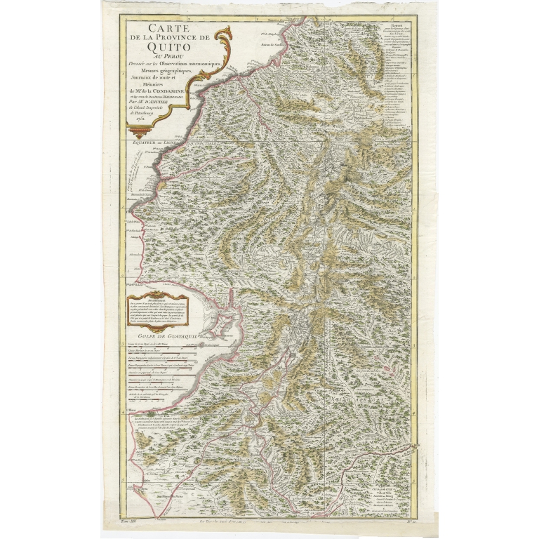 Antique Map of the Province of Quito in Peru by d'Anville (1751)