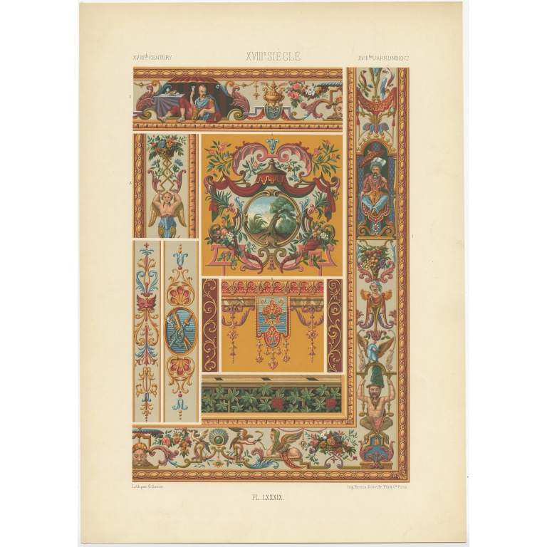 Pl. 89 Antique Print of decorative painting in France by Didot (1891)