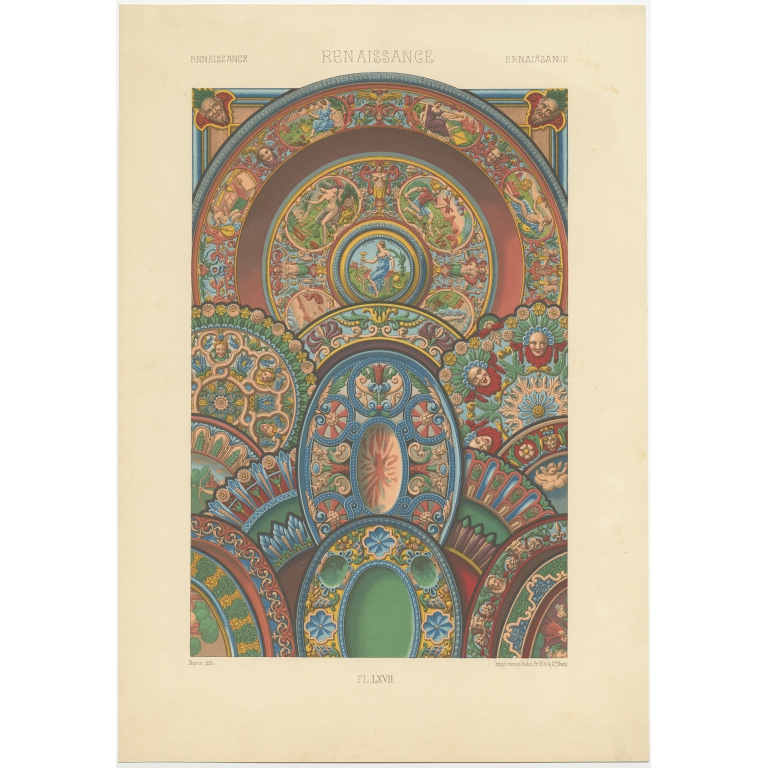 Pl. 67 Antique Print of decorative painting in France by Rachinet (1869)