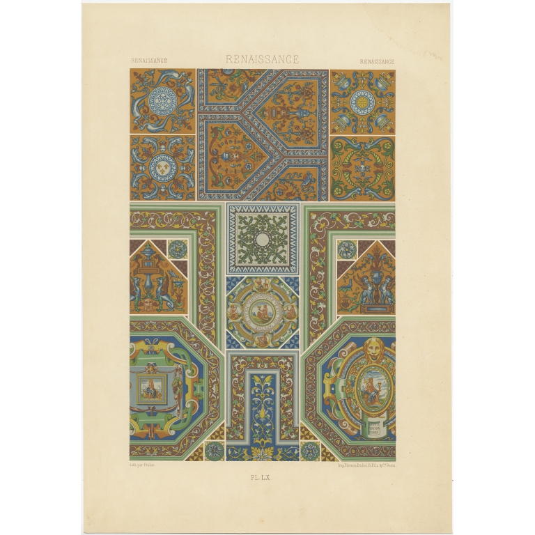 Pl. 65 Antique Print of decorative painting in France by Rachinet (1869)