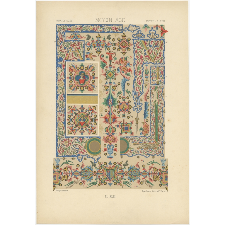 Pl. 43 Antique Print of decorative art in the Middle Ages by Rachinet (1869)