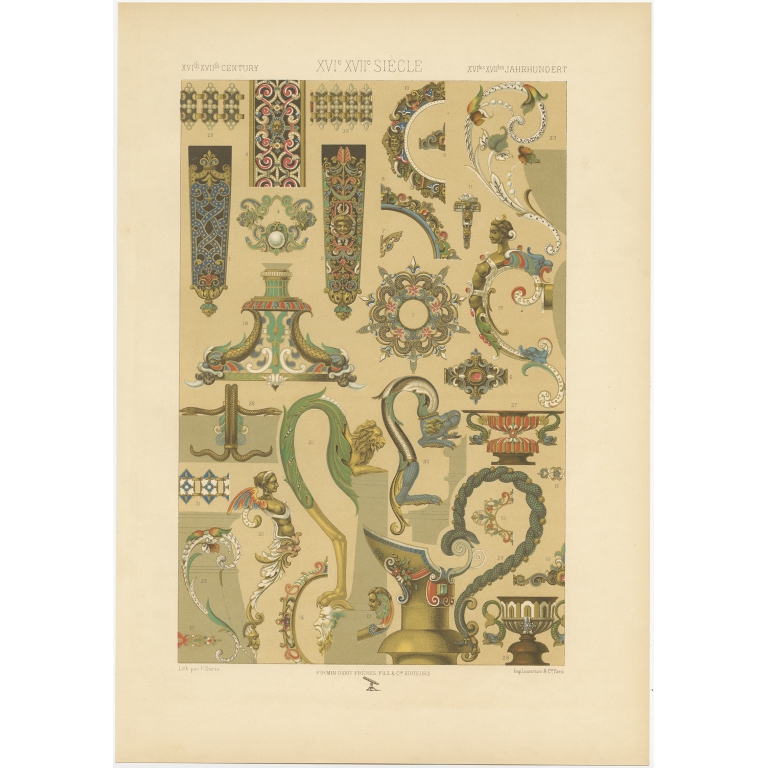 Antique Print of decorative art in the 16th and 17th Century by Rachinet (1869)