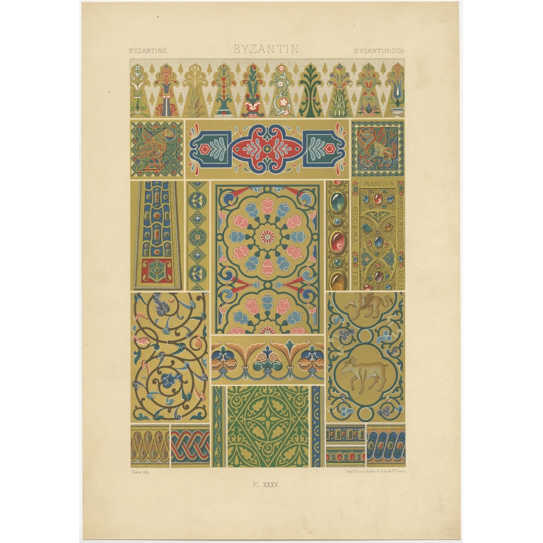 Pl. 35 Antique Print of Byzantine decorative art by Rachinet (1869)