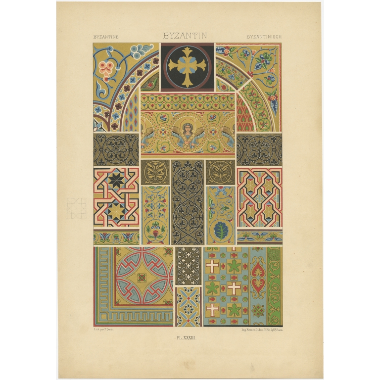 Pl. 33 Antique Print of Byzantine decorative art by Rachinet (1869)