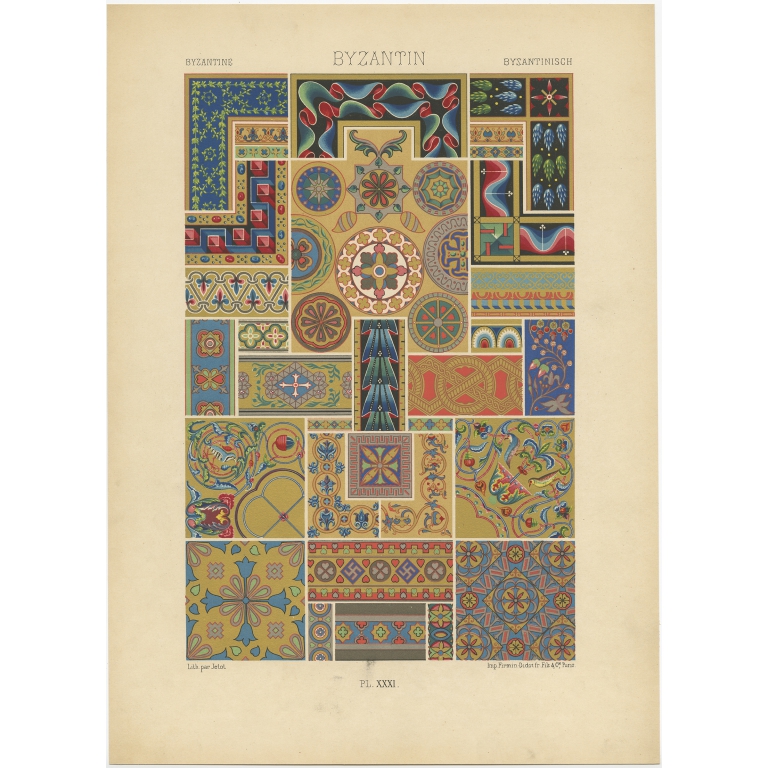 Pl. 31 Antique Print of Byzantine decorative art by Rachinet (1869)