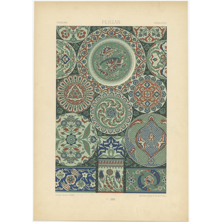 Pl. 22 Antique Print of Persian decorative art by Rachinet (1869)