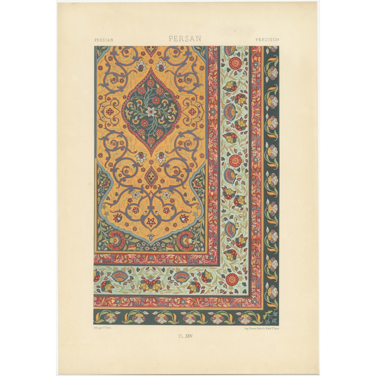 Pl. 25 Antique Print of Persian decorative art by Rachinet (1869)