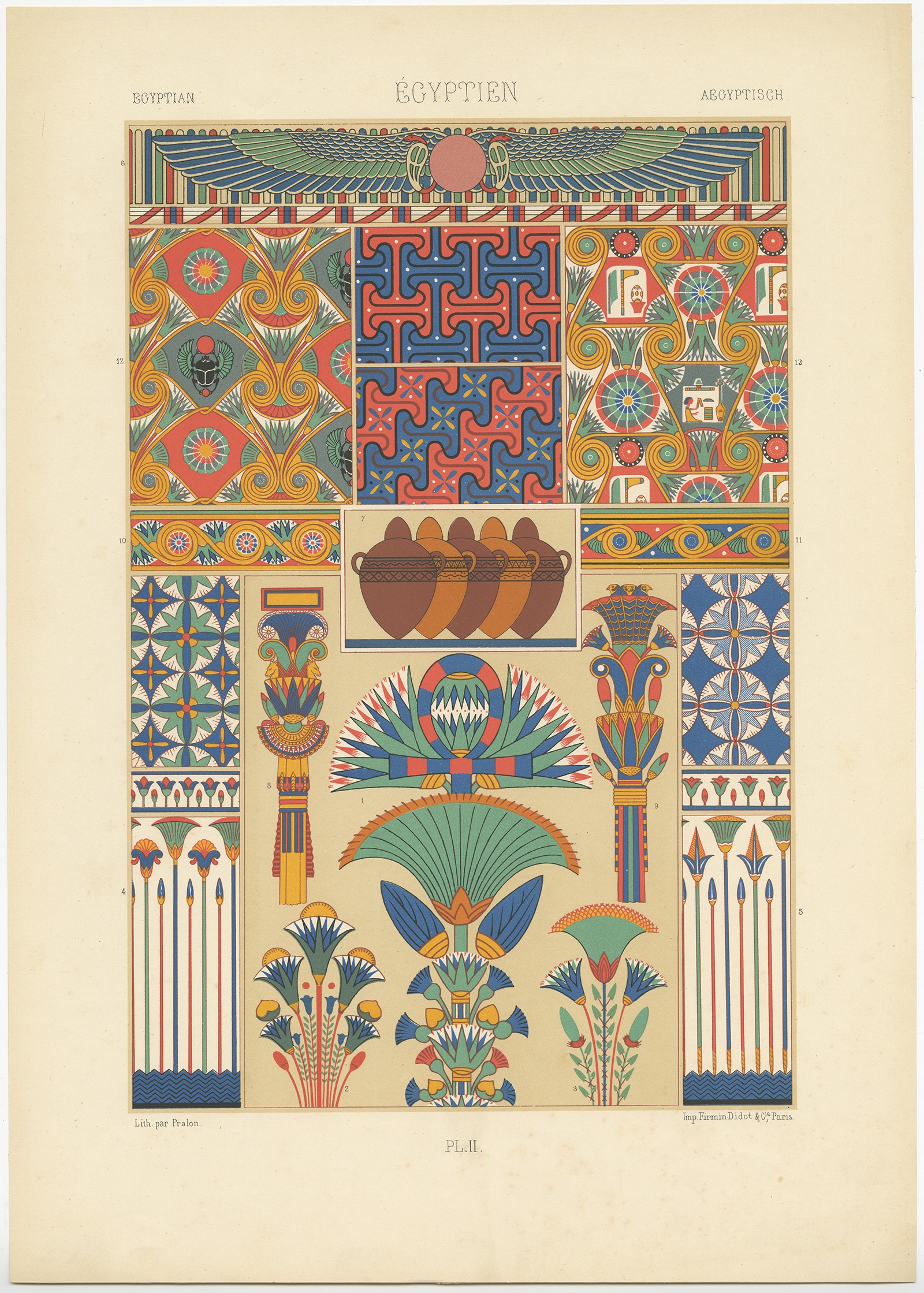 Pl 2 Antique Print Of Egyptian Decorative Art By Rachinet 1869