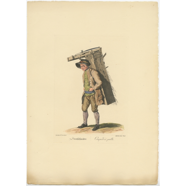 Antique Print of a Straw Cutter by Brand (1775)