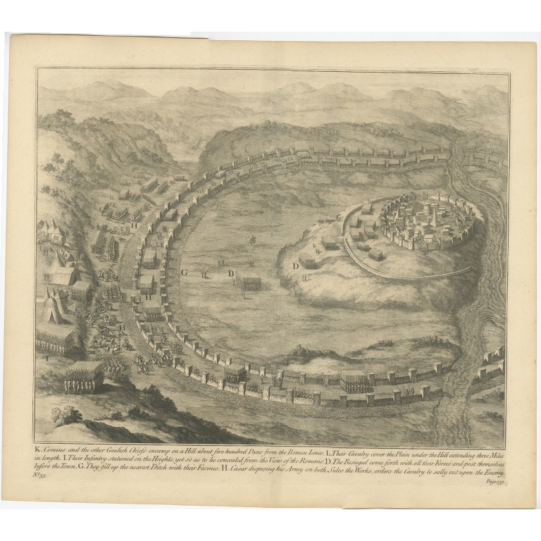 No. 55 Antique Print of Comius's Camp by Duncan (c.1753)