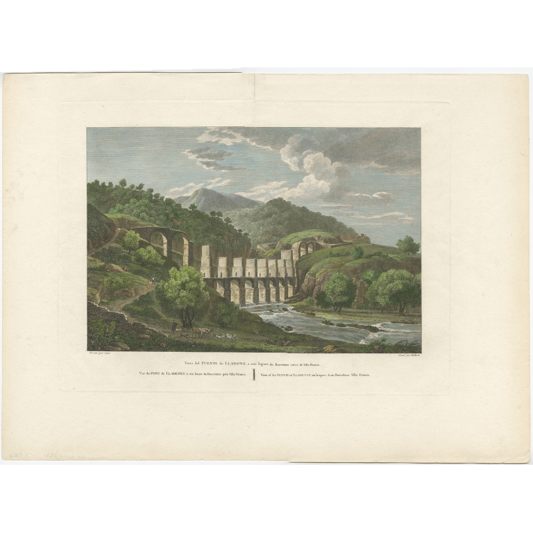 Antique Print of the Bridge of Lladenet by Laborde (c.1820)