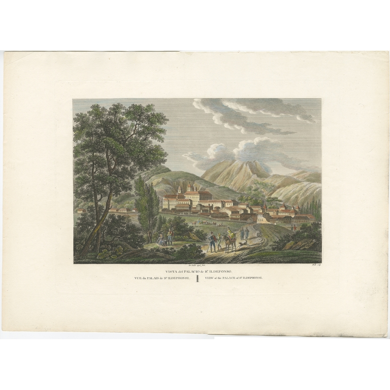 Antique Print of the Palace of St. Ildephonse by Laborde (c.1820)