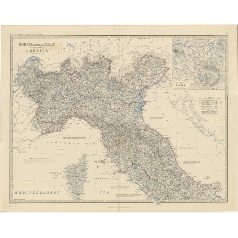 Antique Map of Italy and Corsica by Johnston (c.1860)