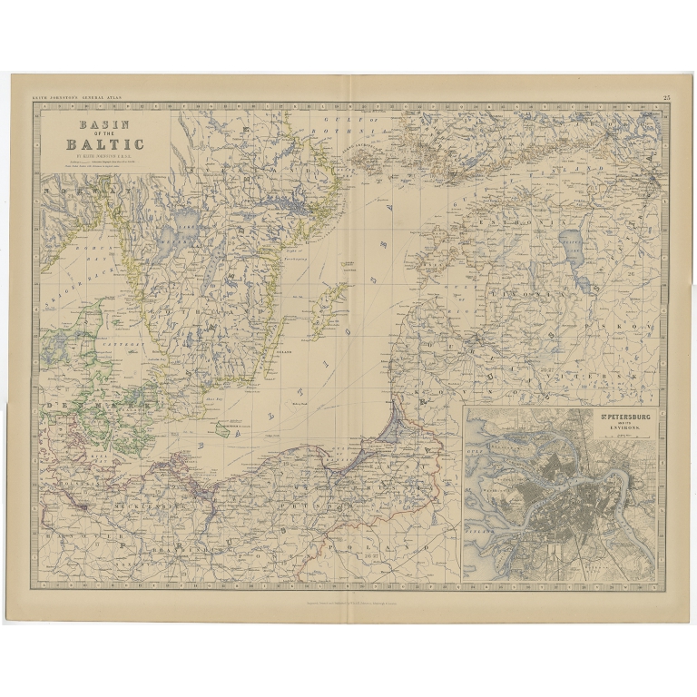 Antique Map of the region around the Baltic Sea by Johnston (1882)