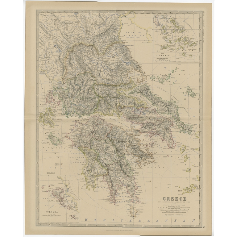 Antique Map of Greece by Johnston (1882)