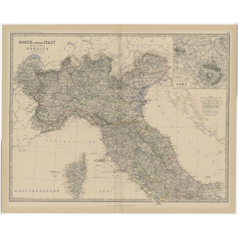 Antique Map of Italy and Corsica by Johnston (1882)