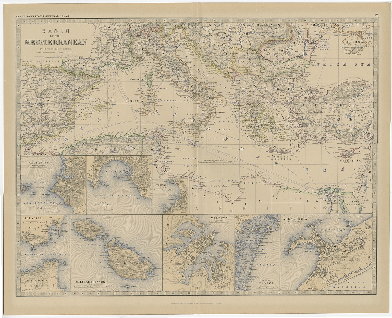 Old, antique map of the Mediterranean Sea - Middle East by Ottens R. & J.