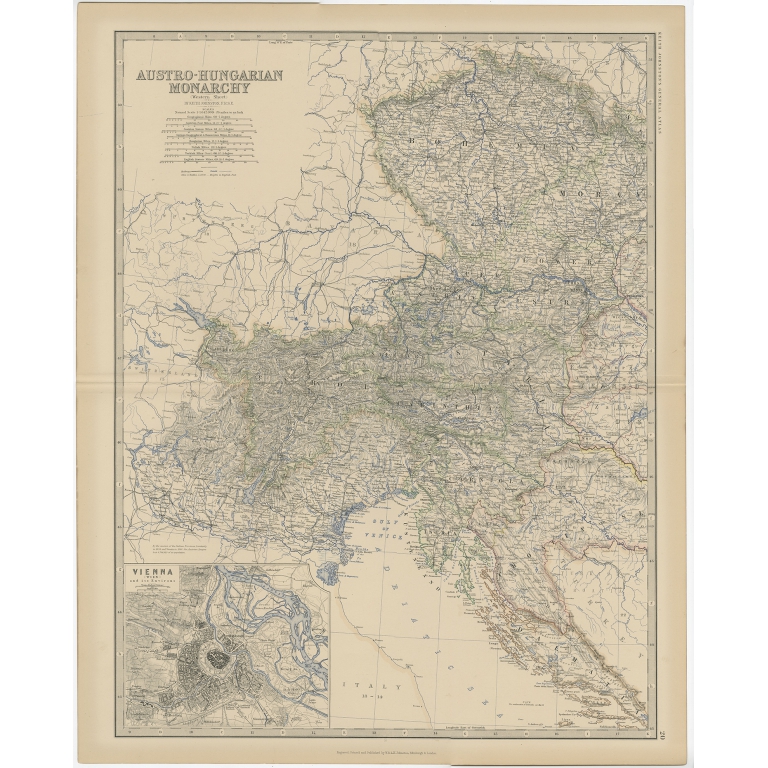 Antique Map of the Austro-Hungarian Monarchy by Johnston (1882)