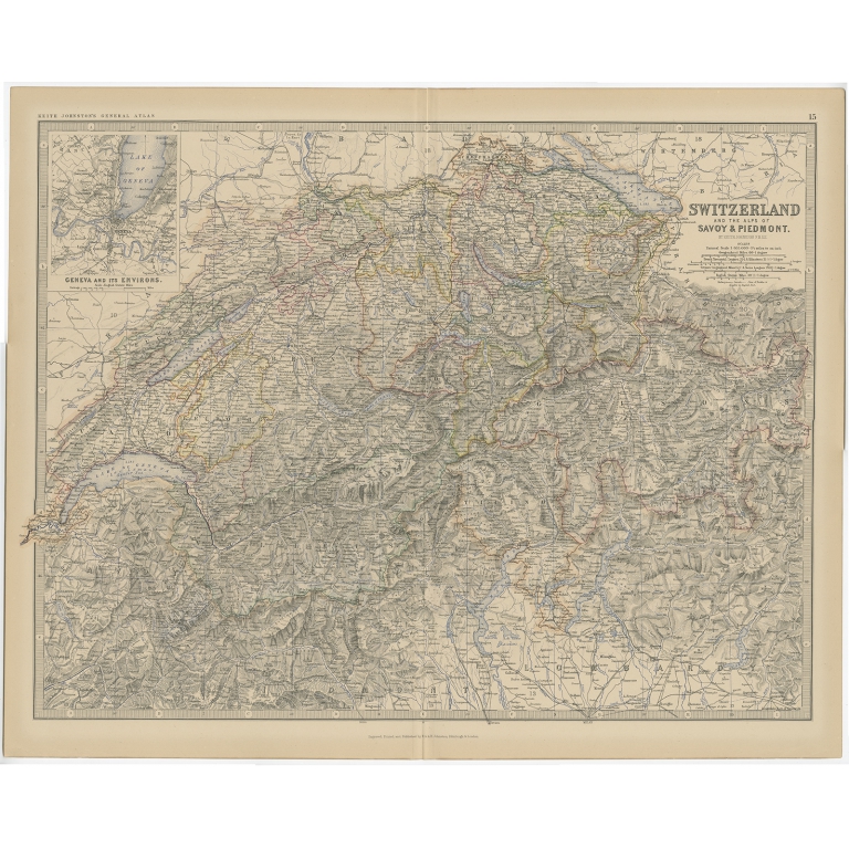 Antique Map of Switzerland by Johnston (1882)